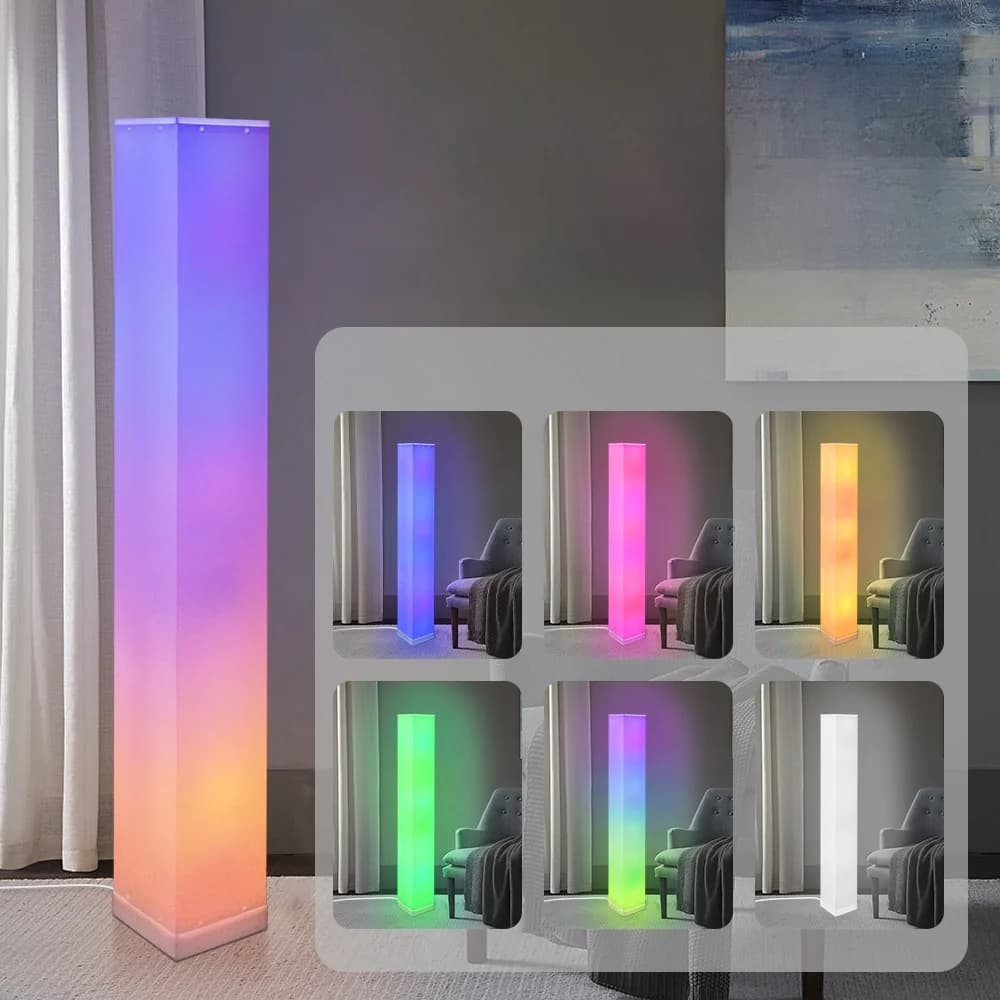 Quadratische Stehlampe mit Fernbedienung, LED-Ambientelicht für Wohnzimmer
