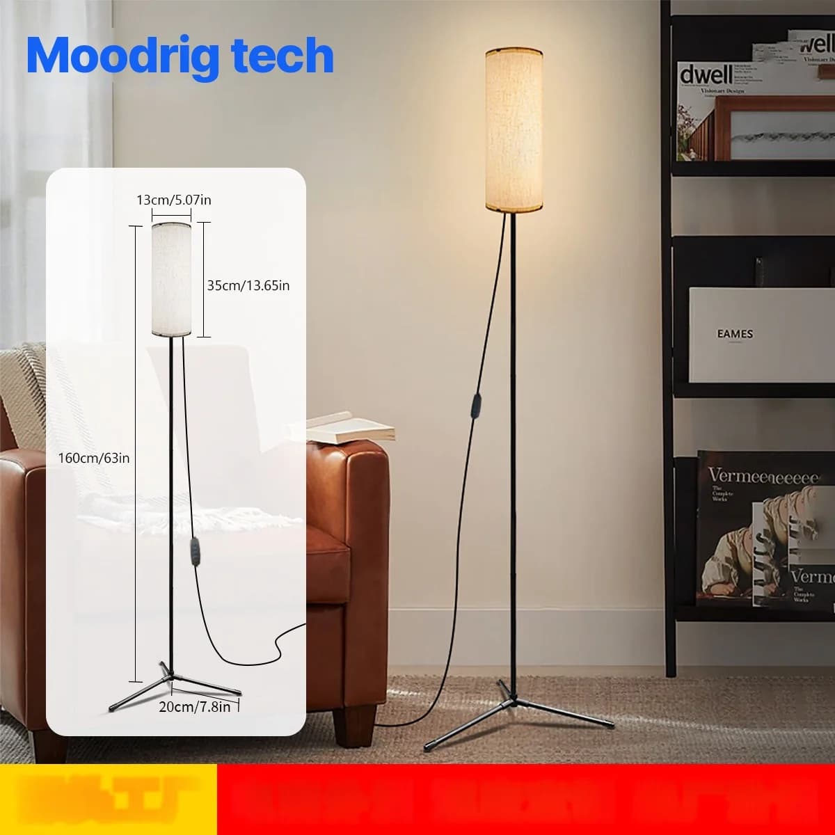 LED-Stehlampe mit Stoffschirm, dimmbares Dreifarbenlicht