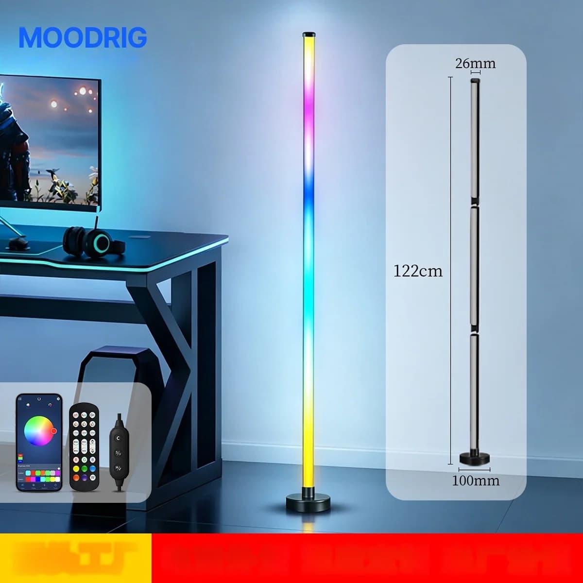 RGB LED-Ecken-Stehlampe mit Musik-Sync, App- und Fernbedienung